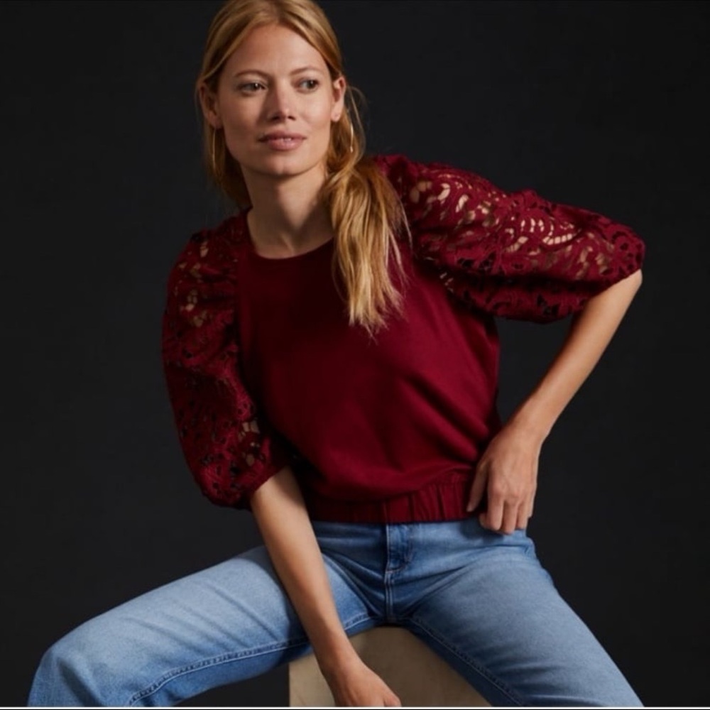 Anthropologie Dolan Left Coast Lace Sleeve Top